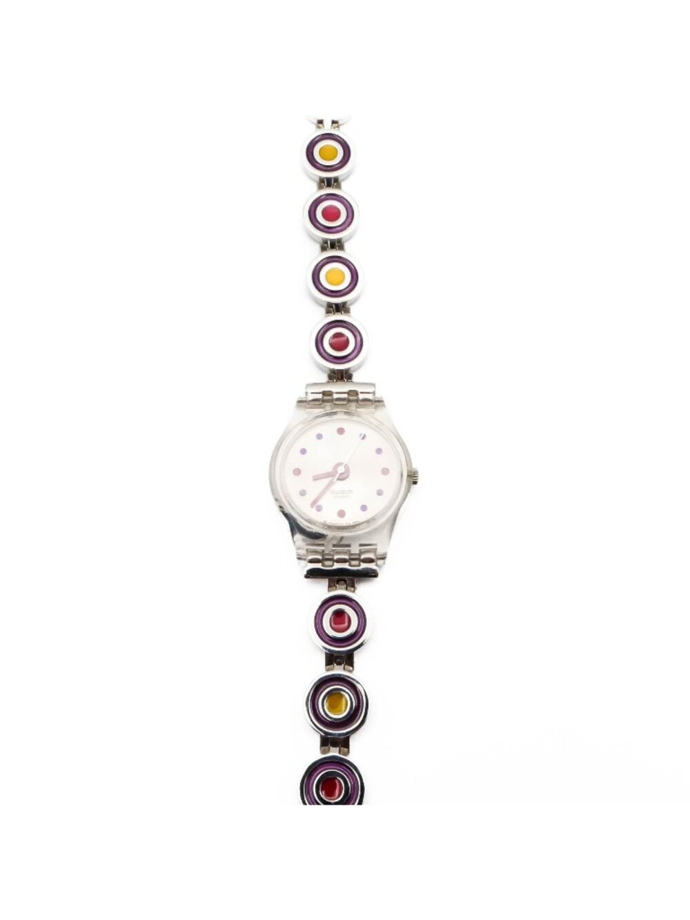 Rare 2003 Swatch Lady Sweetime LK224G Enamel Stainless Steel Bracelet Watch